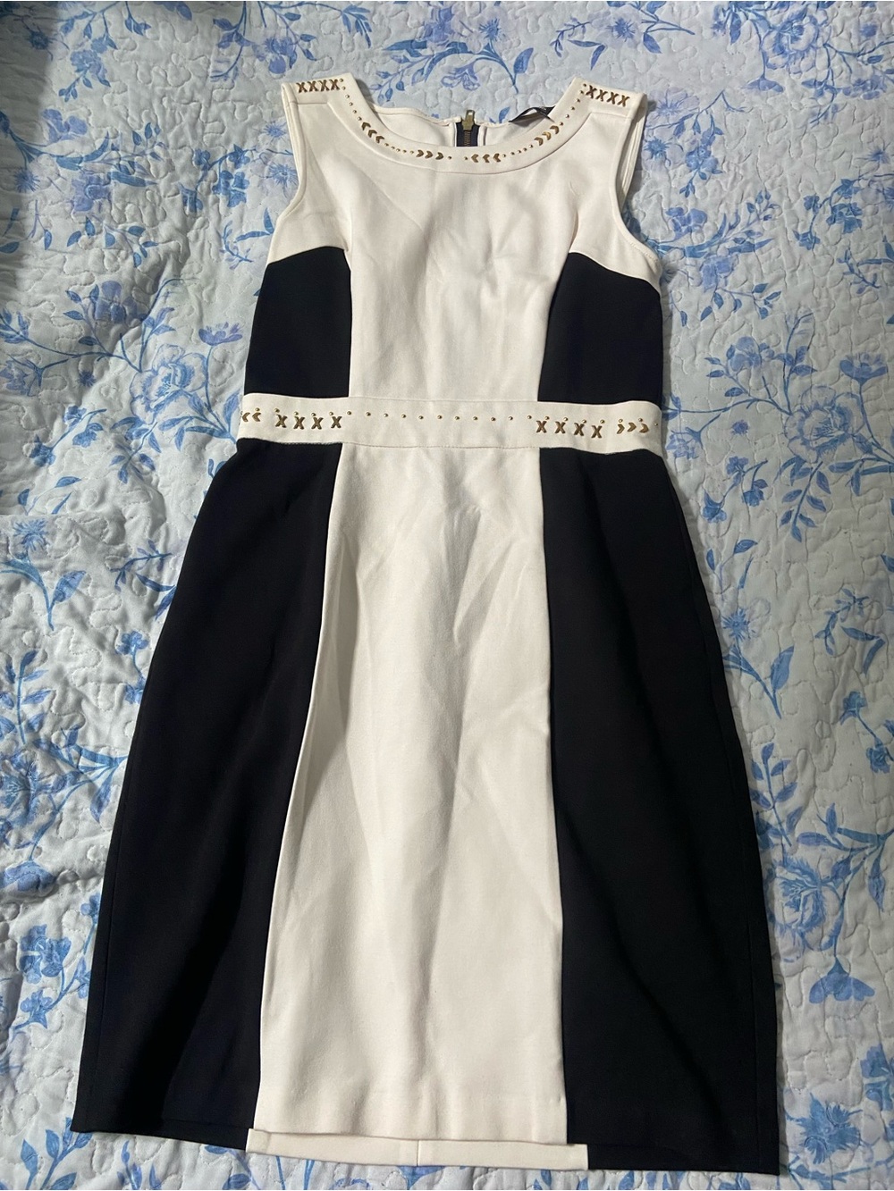 Sleeveless Black and White Panel Dress with Cutout Detail